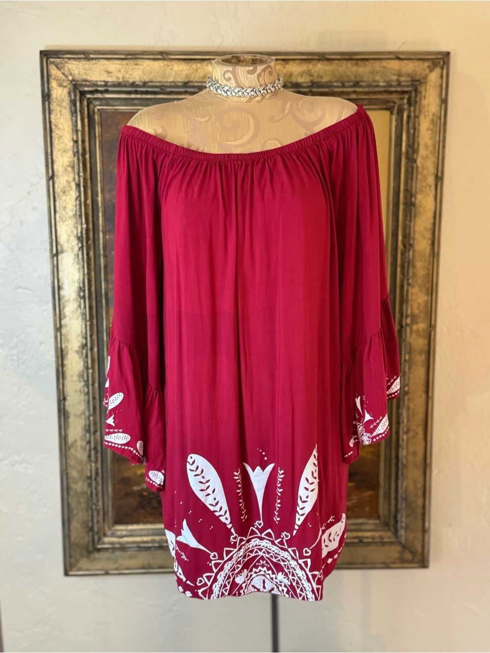 Venus Red Off-Shoulder Boho Tunic - OS